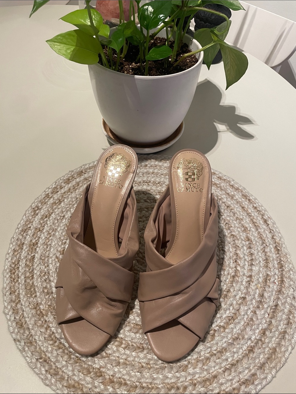 Vince Camuto Blush Taupe Knotted Slide Mules